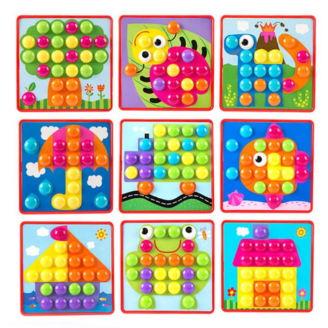Montessori Kids 3D Mosaic Puzzles Board Colorful Buttons Assembling Mushrooms Nails Kit Baby Kids Enlightenment Educational Toys