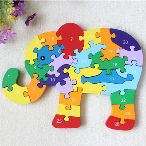26 PCS 26 letters Jigsaw Puzzle for kids Alphanumeric recognition animals elephant wood puzzles children  Educational Toys Hot