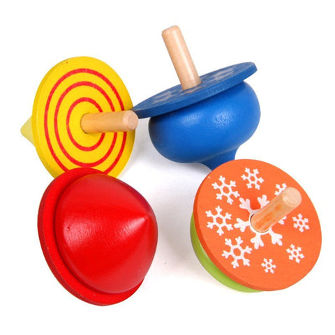4 Pcs/Set Hand Spinner Lovely Cartoon colored Wooden Spinning Top Toy Wood Gyro Toy Learning Educational Toys