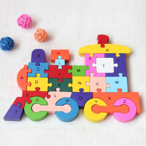 26 pcs 26 letters Jigsaw Puzzle for kids Alphanumeric recognition animals Train wood puzzles children  Educational Toys new