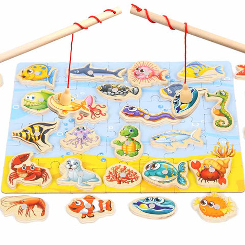 Brand New Baby Boy Girl Wooden Magnetic Fishing Game 3D Jigsaw Puzzle Toy Interesting Children Educational Puzzles Toy
