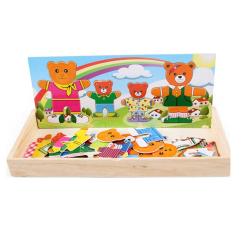 Wooden Puzzle Set Baby Educational Toys Bear Changing Clothes Puzzles Kids Children Wooden Toy