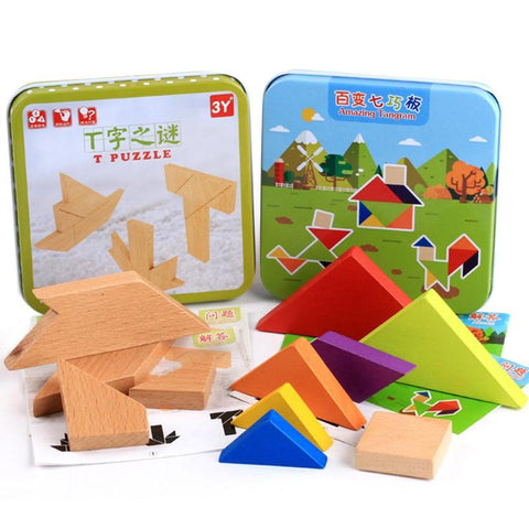 Wood Tangram Tetris Game Educational Toy Jigsaw Puzzle Toys for Children