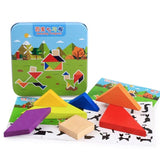 Wood Tangram Tetris Game Educational Toy Jigsaw Puzzle Toys for Children