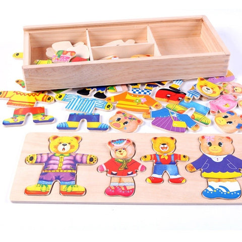 Wooden Baby Bear Children Change The Clothes Boy Baby Puzzle Jigsaw Puzzle Building Block