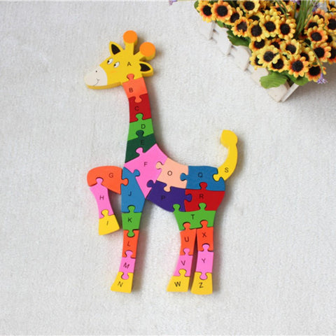 26 pcs 26 letters Jigsaw Puzzle for kids Alphanumeric recognition animals Vehicle wood puzzles children  Educational Toys new
