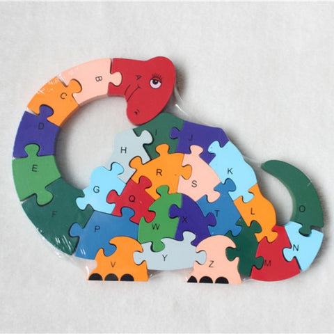 26 pcs 26 letters Jigsaw Puzzle for kids Alphanumeric recognition animals Dinosaur wood puzzles children  Educational Toys