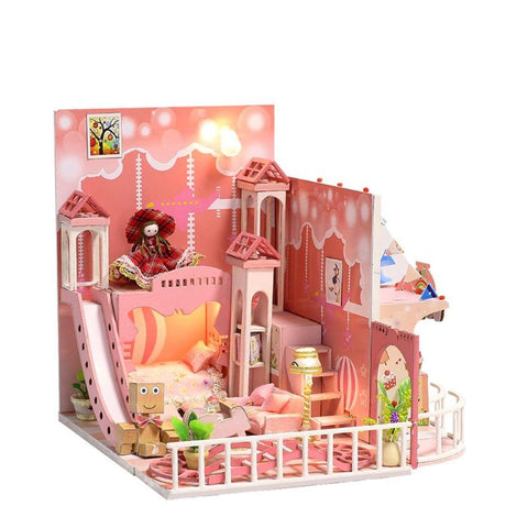 Dream Childhood Miniature DIY Doll House with Furnitures Wooden House Toys