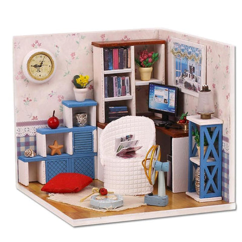 Cartoon Voice Control DIY Model Dollhouse Furniture Miniature Doll House Dust Cover Toys for Children Christmas Decorations Gift