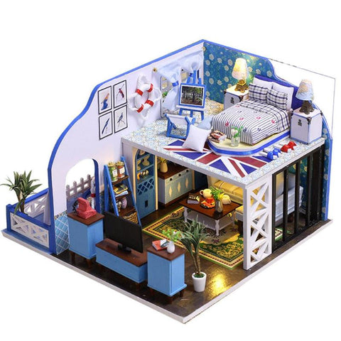Wooden DIY Model Dollhouse Furniture Miniature Doll House Assemble Kit Toys for Children Christmas Decorations Birthday Gifts