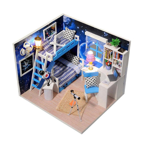 Cartoon Miniature 3D DIY Doll House Montessori Wooden Furniture Building Dollhouse Model Toys for Children Christmas Decorations