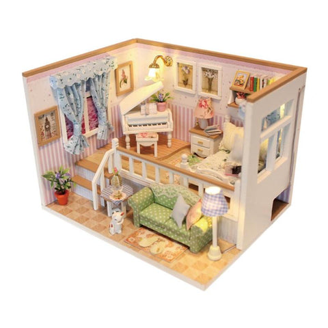 3D Wooden Craft Doll House Furniture Set DIY Miniature Dust Cover Dollhouse Toys for Children Christmas Gift Decor