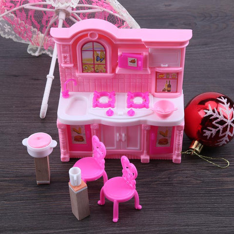 Simulation Miniature Doll Furniture Toys Doll Kitchen Furniture Set Dining Table Cabinet House Dolls Accessories