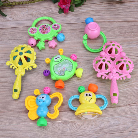 7 pcs/Set Plastic Hand Jingle Shaking Bell Rattles Toys Newborn Teether Baby Toy Rattles Toys For Children Newborns Rattles