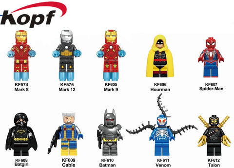 Legoed Minifigured Super Heroes Iron Man Venom Batman Spider-Man Hourman Talon Cable Building Blocks Toys For Children KF6051