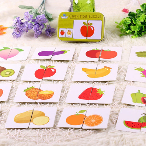 32pcs Baby Cognition Jigsaw Puzzle Card Early Educational Games Puzzles For Children Toys Matching Game Puzzle For Kids 2019
