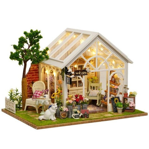 DIY Doll House Wooden Miniature Dollhouse Furniture Kit Toy Sunshine Flower Houses Puzzle Handmade Assembled Model Birthday Gift