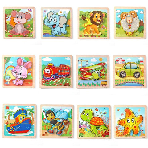 1PC Wooden 3D Puzzle Jigsaw Wooden Toys For Children Cartoon Animal Puzzles Intelligence Kids Children Educational Toy