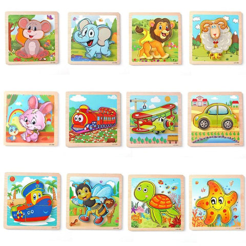 3D Wooden Puzzle Jigsaw Toys For Children Wood 3D Cartoon Animal Puzzles Intelligence Kids Early Educational Toys for children