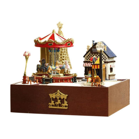Doll House Wooden Dollhouse Merry-go-round Handmade toys for children Miniature DIY Dollhouse Kids birthday gifts