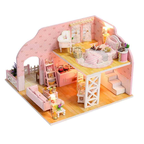 Miniature DIY Dollhouse Kit Assembly Building Model Toy Doll House Wooden Model Handmade Wooden Miniature Doll House Furniture
